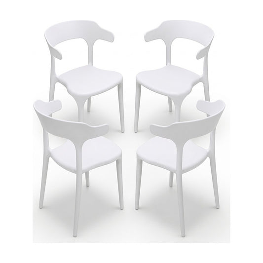 Set de 4 Sillas de Jardín Apilables Blancas de Polipropileno sobre fondo blanco