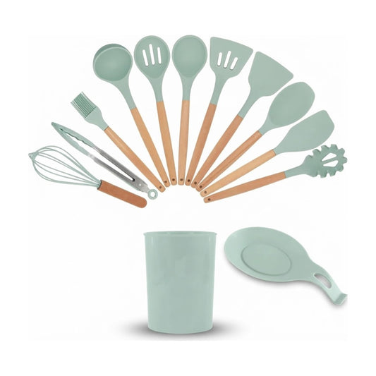 SET DE Utensilios DE Cocina Croix DE 13PCS Verde AGUA CMU -009 sobre fondo blanco