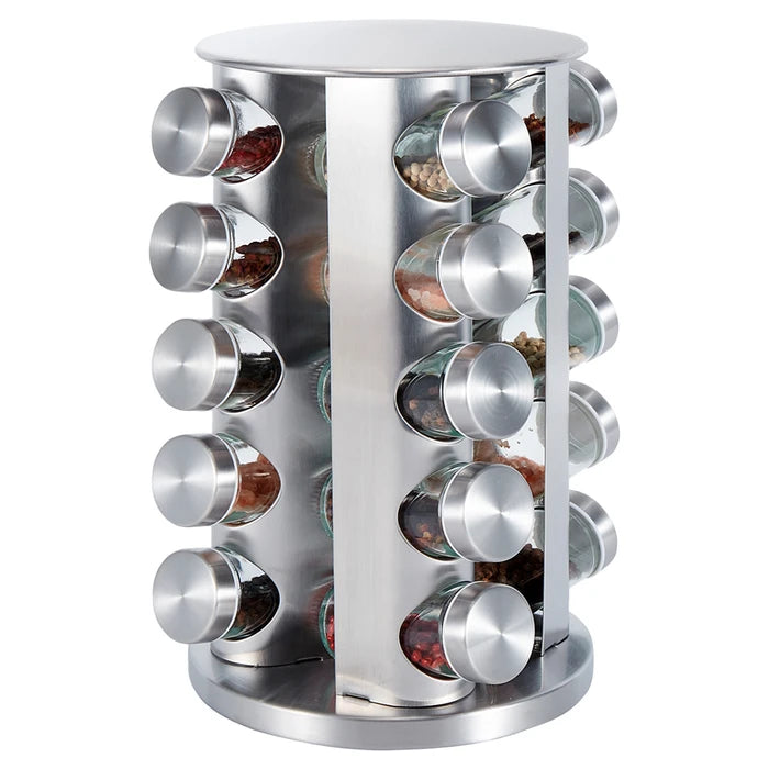 Set Giratorio de Especieros en Acero Inoxidable con Frascos de Vidrio (12, 16 o 20 uds)
