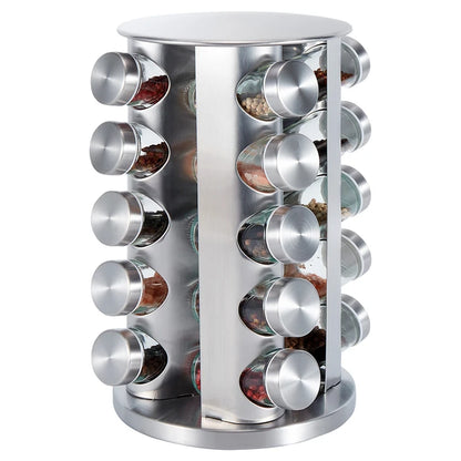 Set Giratorio de Especieros en Acero Inoxidable con Frascos de Vidrio (12, 16 o 20 uds)