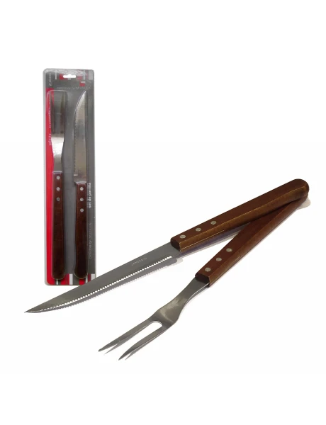 SET X2 PZAS ASADOR TENEDOR/CUCHILLO MANG.MADERA. 38CM
