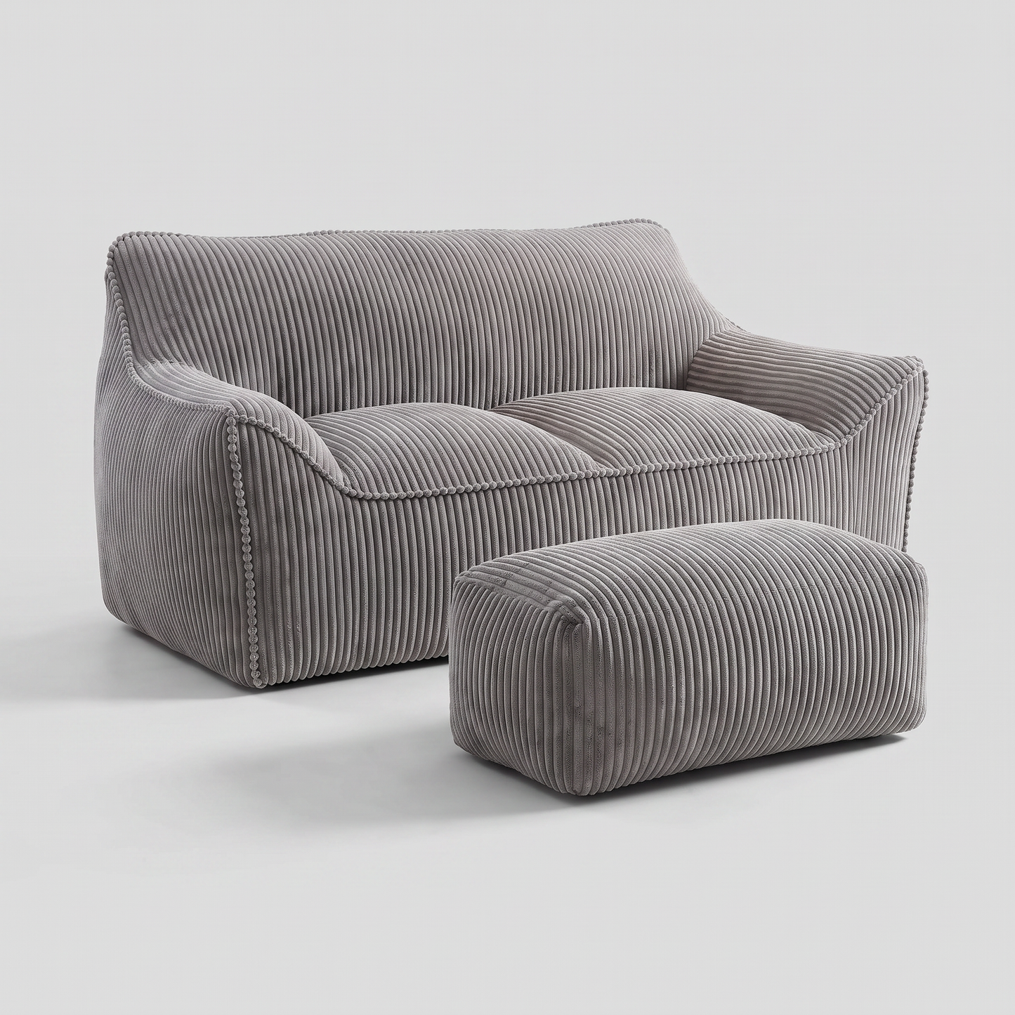 Sofá 2 plazas de pana gris con puff SATE 003-SF00901
