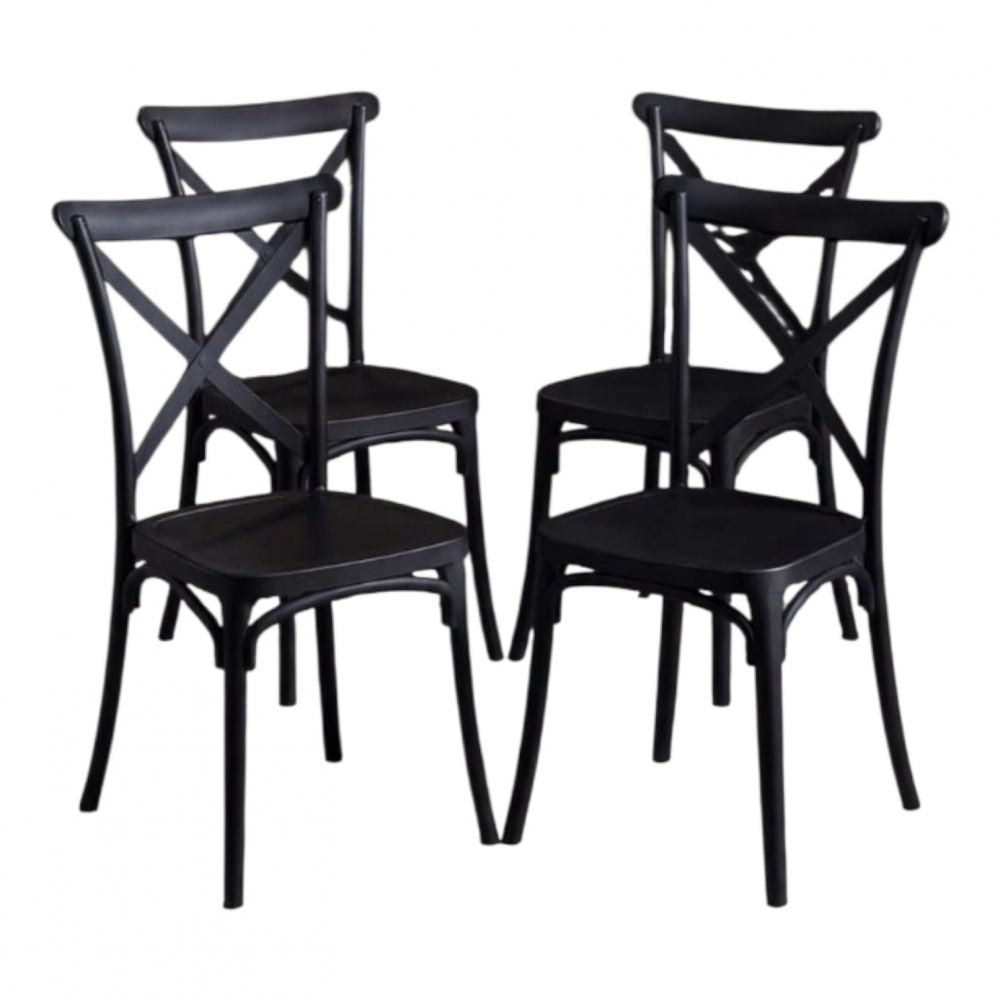 Juego de 4 Sillas de Plástico SA-2652011 Negro