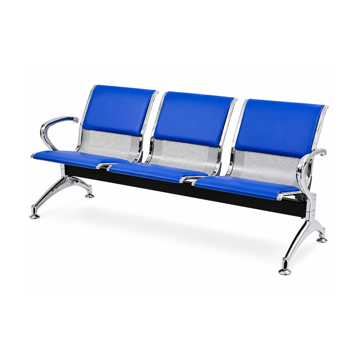 Silla de Espera Tándem 3 Cuerpos Century Level con Almohadón Azul de LEVEL, producto centrado sobre fondo blanco