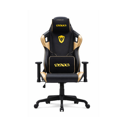 Silla Gamer A-GC8602 Negro y Amarillo Reclinable 180° de SATE, producto centrado sobre fondo blanco