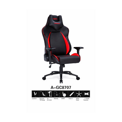 Silla Gamer SATE A-GC8707 Reclinable 180° con Reposabrazos 4D de SATE, producto centrado sobre fondo blanco