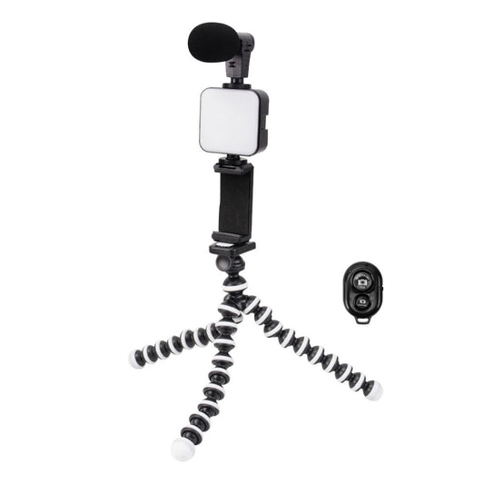 Trípode para videos SATE A-RM900K con luz LED y micrófono