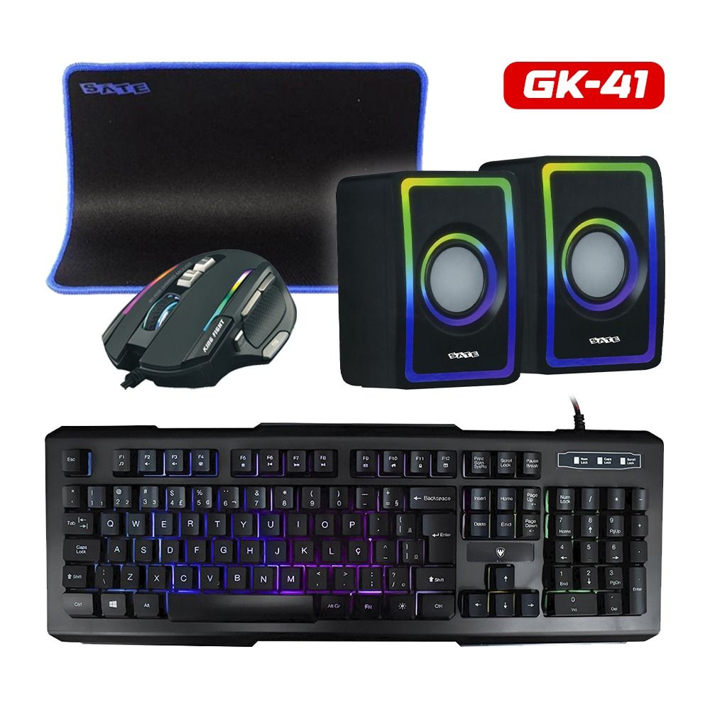 Kit Gamer 4 en 1 GK-41 Portugués con Teclado, Mouse, Pad y Speaker