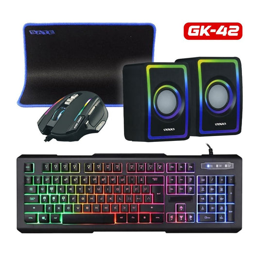 Kit Gamer 4 en 1 GK-42 Español con Teclado, Mouse, Pad y Speaker