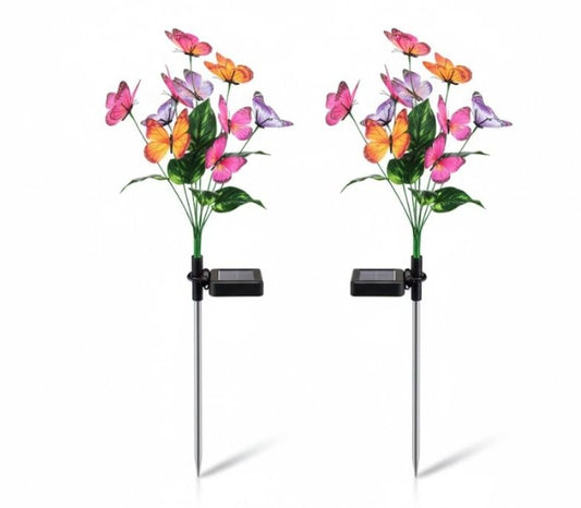 Estaca solar LED decorativa con flores mariposa para jardín
