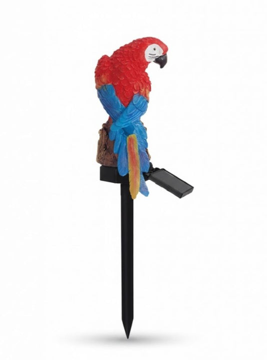 Estaca solar LED decorativa con diseño de guacamayo rojo y azul para jardín