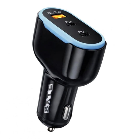 Cargador de auto SATE A-CC2014 30W con USB QC3.0 y doble Tipo C compacto