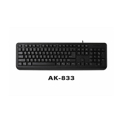 Teclado SATE USB AK-833ES Español con 12 teclas multimedia de SATE, producto centrado sobre fondo blanco