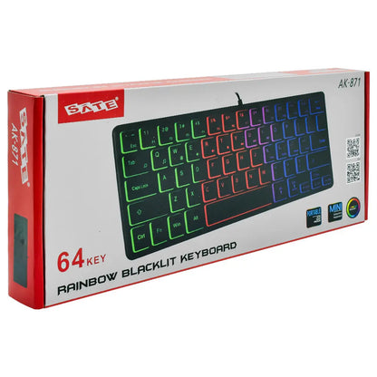 Teclado Mini 64 Teclas Portugués USB AK-871 Retroiluminado
