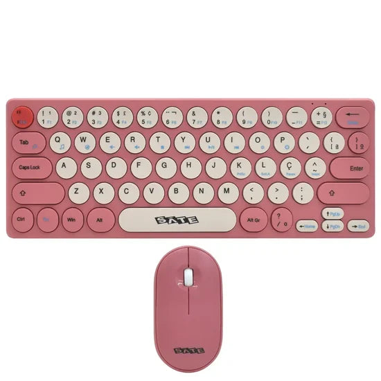 Kit Teclado + Mouse Inalámbrico Satellite AK-6061G Compacto 60% Rosa (Portugués)