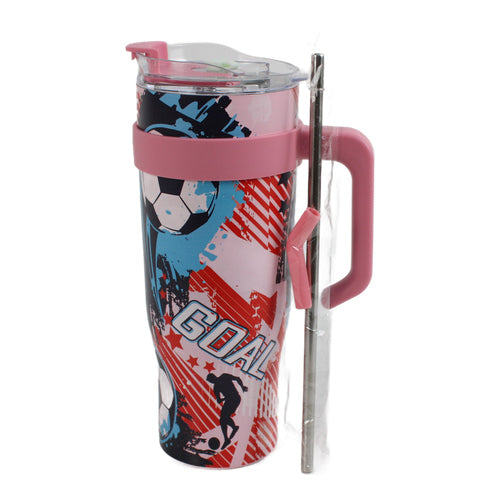 Vaso térmico 1,2 litros con asa y pajita diseño fútbol
