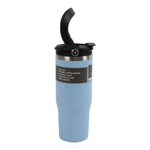 Vaso térmico de acero inoxidable 900 ml celeste con tapa abatible