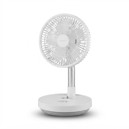 Ventilador recargable A- con carga USB, color blanco, vista de producto sobre fondo blanco