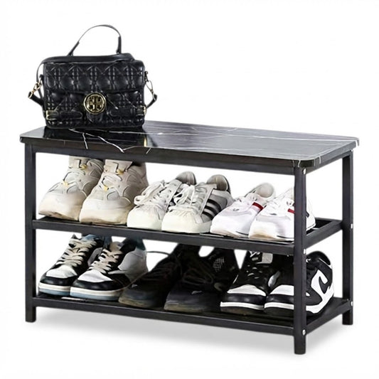 Zapatero banco con tapa símil mármol Waco A65-006DH 68x28x42 cm - foto de producto centrado sobre fondo blanco